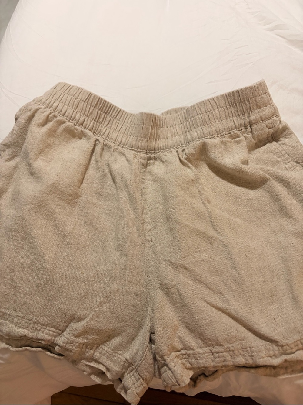 Old Navy Beige Terry Elastic-Waist Athletic Shorts linen/rayon